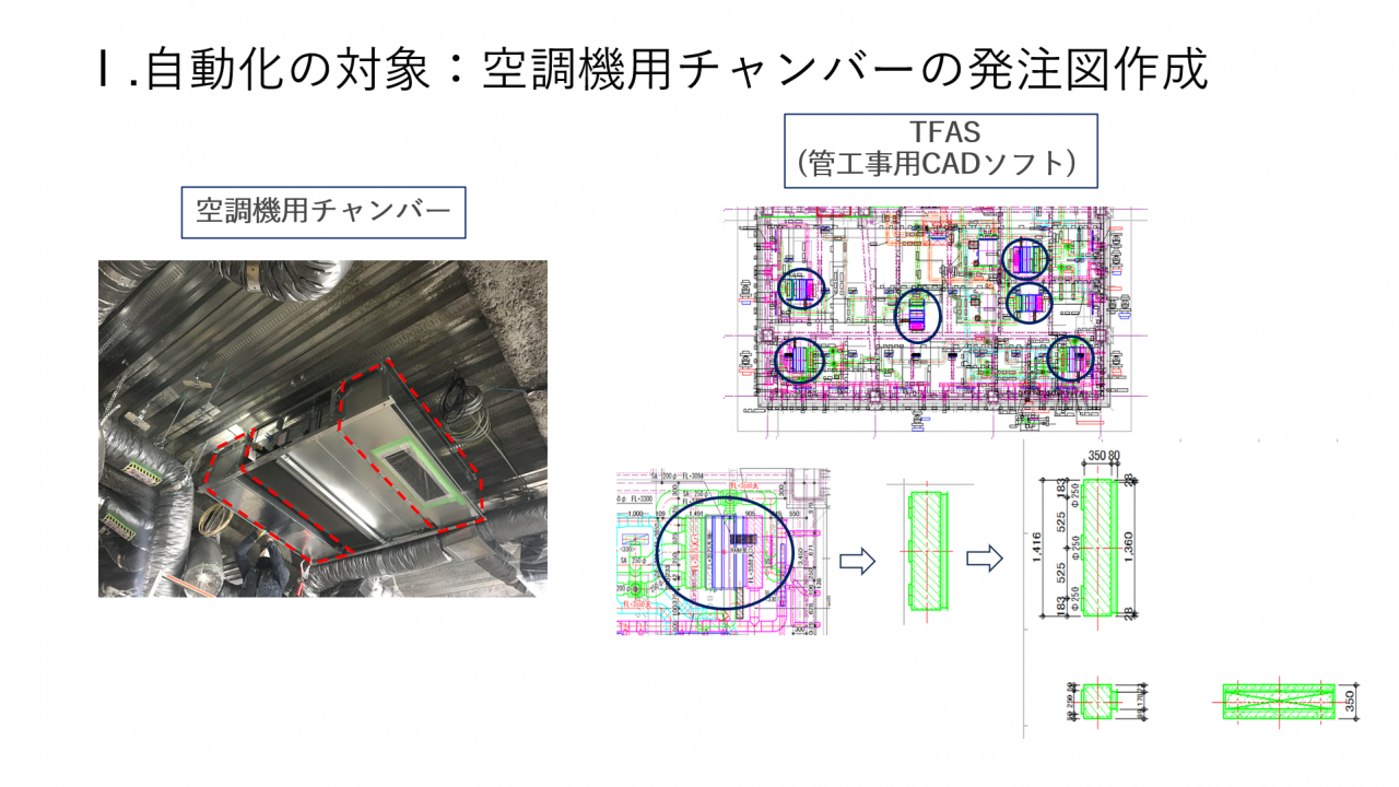 自動化の対象：空調機用チャンバーの発注図作成